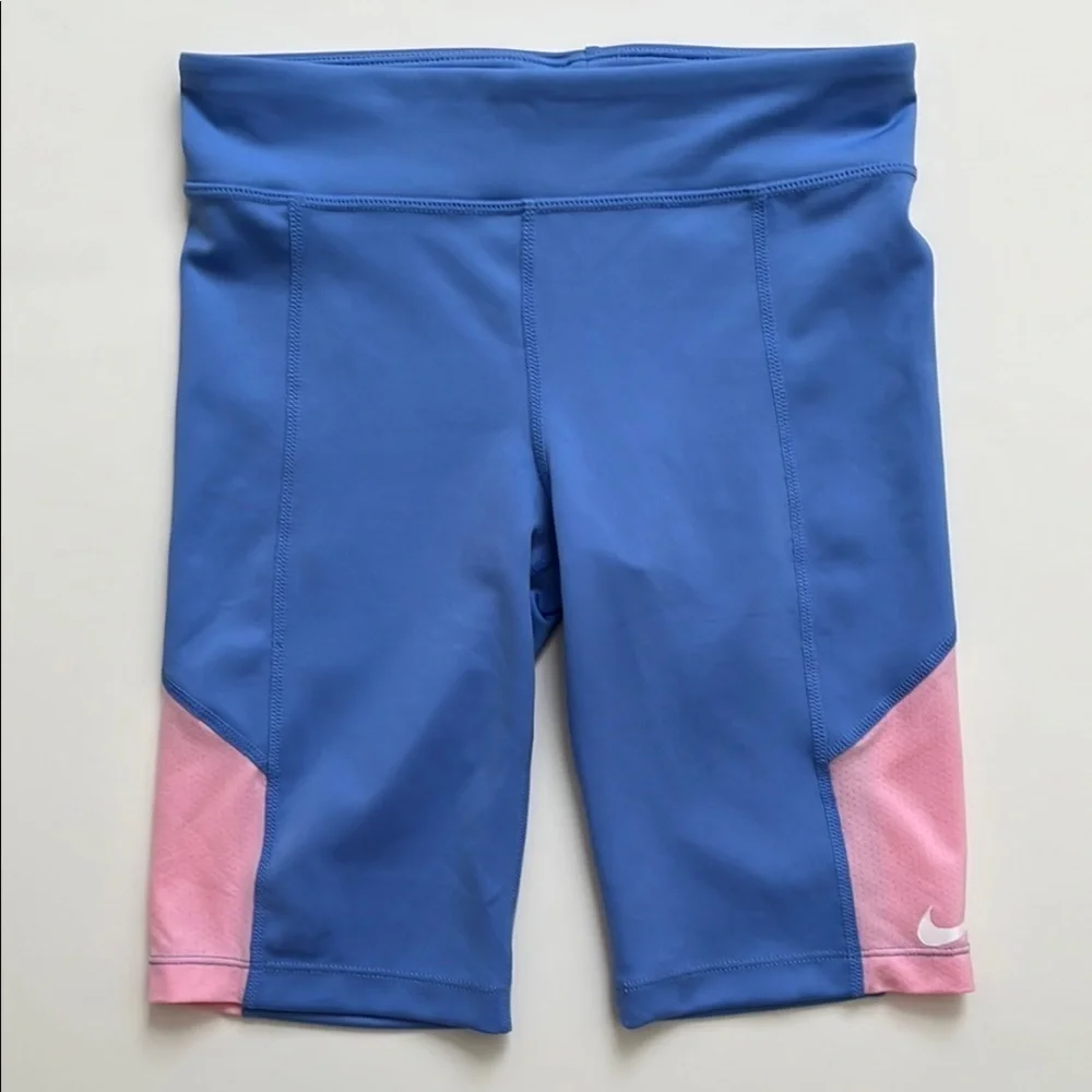 NWOT Girls Nike Dri-Fit Size Medium Blue & Pink Tight Fit Bike Shorts